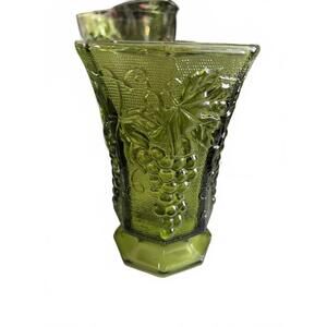 Vintage Green Glass Vase with Grape and Leaf Design